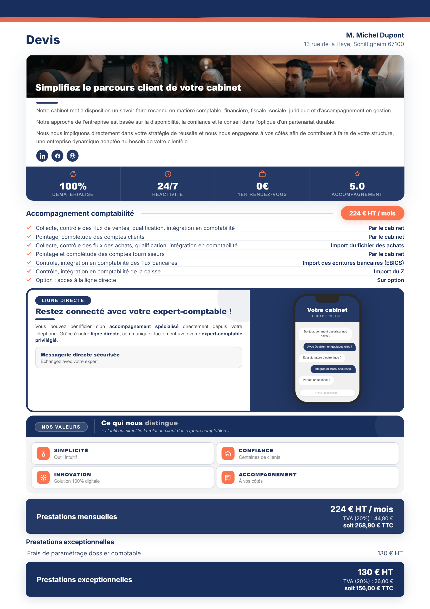 Exemple de devis détaillé généré par Devizen